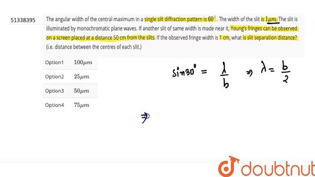 The angular width of the central maximum in a single slit diffraction pattern is `60^(@)`. смотреть онлайн