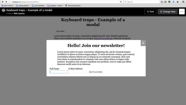 Keyboard traps: Example of a modal смотреть онлайн