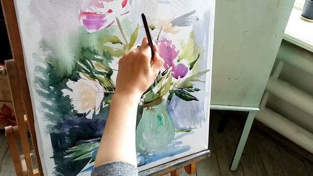 Пионы. Акварель смотреть онлайн
