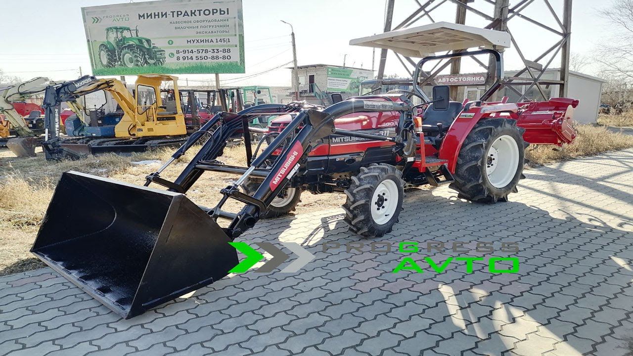 Минитрактор с погрузчиком и фрезой MITSUBISHI MT311 / быстрый разворот реверс гидроусилитель руля смотреть онлайн