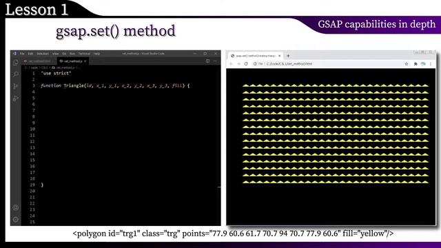 Animation Illusion of a living surface made of rotating triangles [Javascript, GSAP] смотреть онлайн