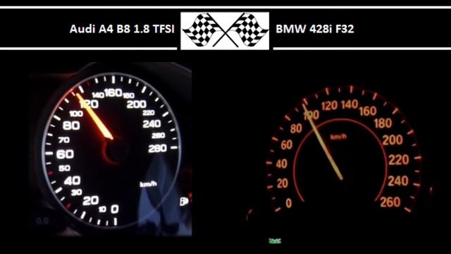 Audi A4 B8 1.8 TFSI VS. BMW 428i F32 - Acceleration 0-100km/h смотреть онлайн