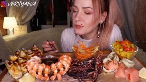 MUKBANG | Осьминог, мидии, креветки, кальмары, лосось | Seafood, mussels, octopus, shrimp не ASMR