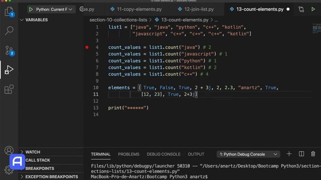 Bootcamp Python 3 - Estructuras de datos - Colecciones - Listas - Práctica - count() смотреть онлайн