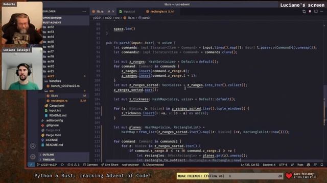 ? Rust vs ? Python: Advent of code in Rust - solving days 22/2021 PART 2 (Twitch Live 2022-09-12) смотреть онлайн