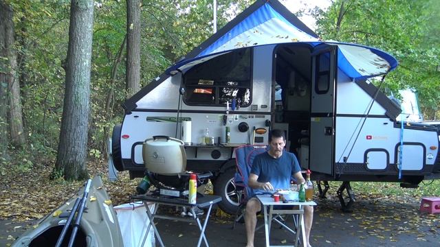 Solo Camping & Outdoor Cooking. Pinckney  Area Michigan. Motorized Kayak | A-Frame Camper | Aliner