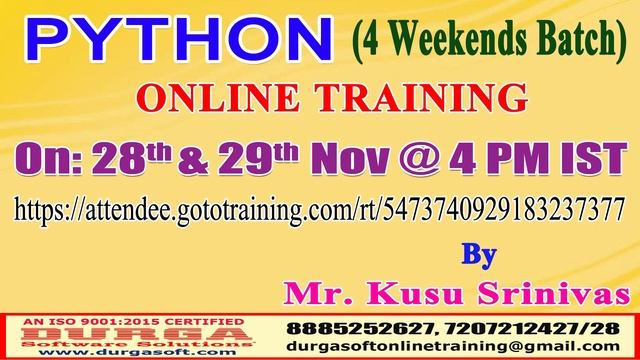 PYTHON (4 Weekends Batch) Online Training in DURGASOFT смотреть онлайн