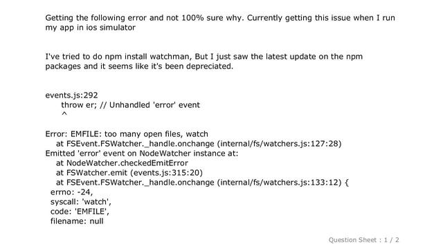 iOS : React Native Error: EMFILE: too many open files, watch смотреть онлайн