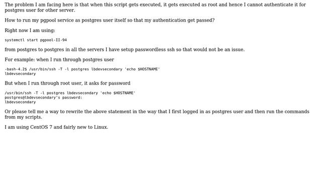 Unix & Linux: How to run pgpool(or any service) through postgres(any specific) user? смотреть онлайн