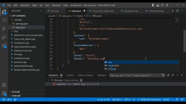 How to configure tasks for executing C/CPP in VS code. #vscode #visualstudiocode #cpp #debugging