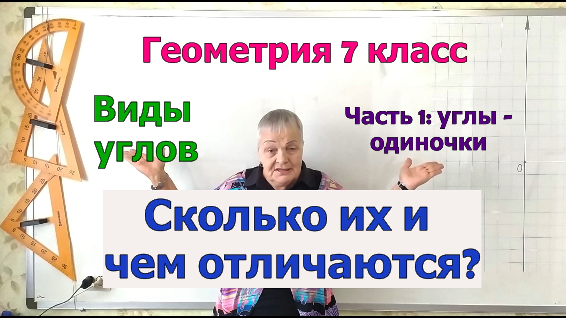 Виды углов - прямой угол, острый угол, тупой угол, развернутый угол, полный угол. 7 класс. смотреть онлайн