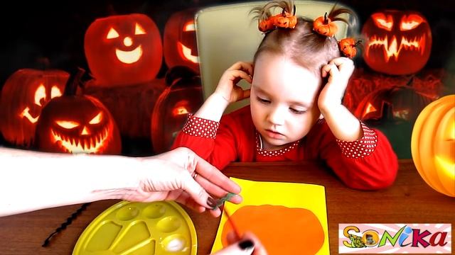 Аппликация тыква на Хеллоуин для самых маленьких. Поделки из бумаги для детей смотреть онлайн