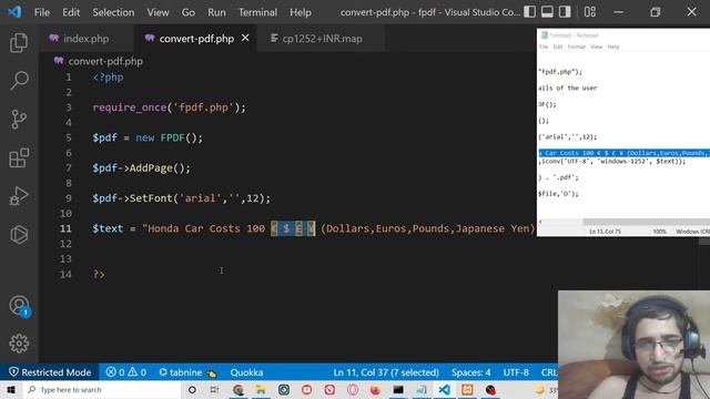 PHP 7 FPDF iconv() Script to Insert $ ,€, £, ¥ Currency Sign in PDF Document смотреть онлайн