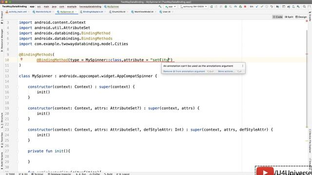 Android Data Binding-21 | @InverseBindingMethod-TwoWay Binding for Custom View Types | U4Universe смотреть онлайн