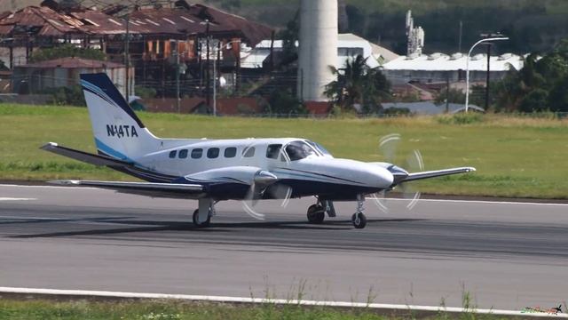 (4K) Cessna 441 (N14TA) Departures From St. Kitts Airport/Eastern Caribbean !!!