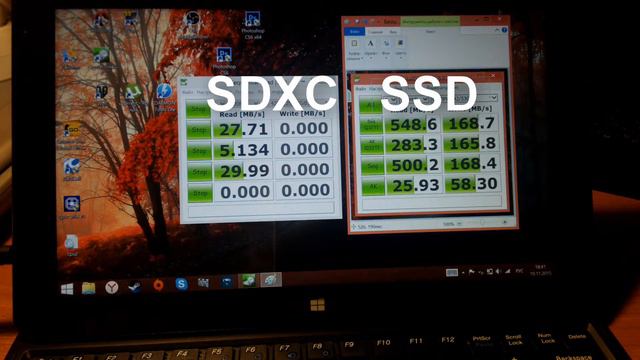 Cube I7 Stylus тест скорости SSD и SDXC ADATA