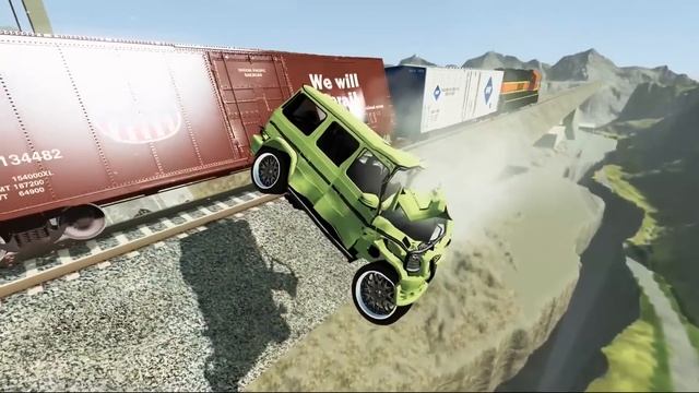 КАКАЯ МАШИНА СТОЛКНЁТ ПОЕЗД В ПРОПАСТЬ? Гоша и Чич крушения машин в игре Beamng Drive.