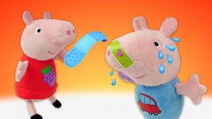 Плюшики Свинка Пеппа и Джордж одни дома — Джордж ушиб свой пятачок! — Мягкие игрушки для детей