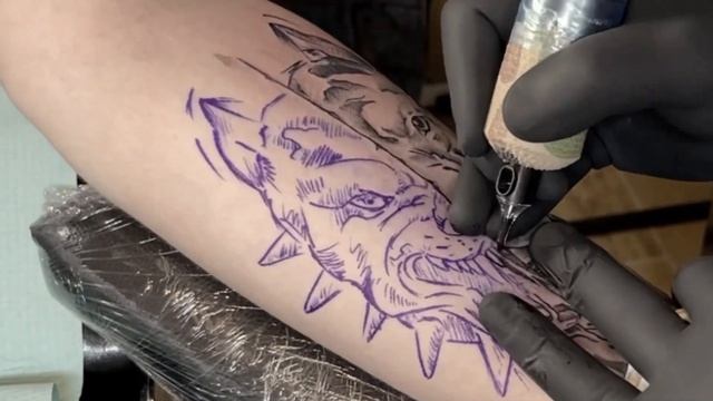 Sketch style tattoo | Time lapse смотреть онлайн