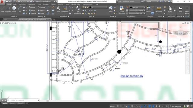 AUTOCAD # 244 Pargola Working Detail for Double Story House Size 64'x184' Proposal 1 смотреть онлайн