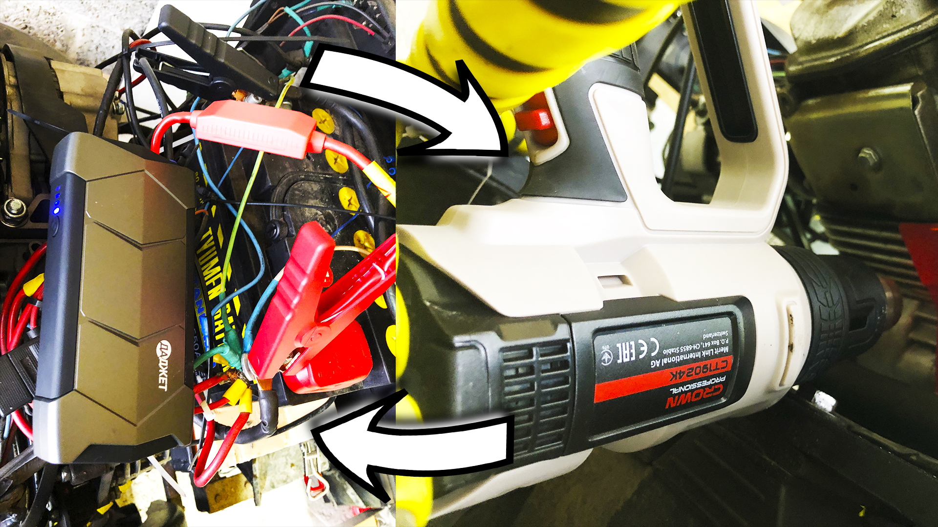 ЗАВОДИМ В -25 мотоблочный двигатель. Строительный фен CROWN и мини пусковой ДАДЖЕТ 8000 мАч в помощь смотреть онлайн