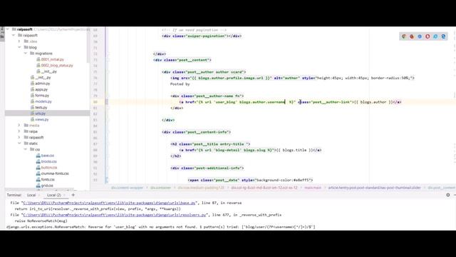 Django - getting Error Reverse for 'user_blog' with no arguments not found смотреть онлайн