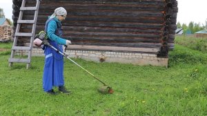 Покосим? Кошу бензокосой траву на участке у дома