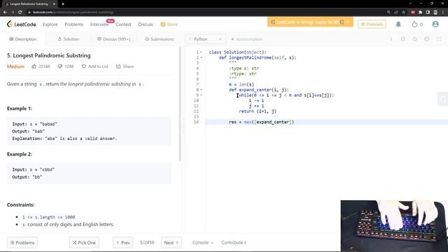 ASMR Leetcode #5 : Longest Palindromic Substring Python solution смотреть онлайн