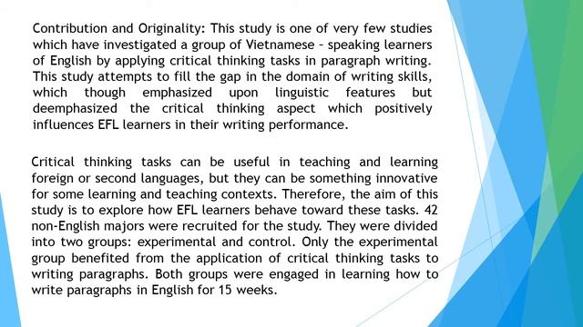 Impact of Teaching Critical Thinking Tasks for Enhancing Paragraph Writing Performance of EFL Learn смотреть онлайн