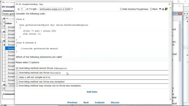 Overriding methods cannot throw new checked exceptions. (enthuware.ocpjp.v11.2.3109) смотреть онлайн