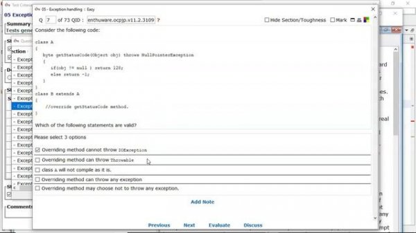 Overriding methods cannot throw new checked exceptions. (enthuware.ocpjp.v11.2.3109)