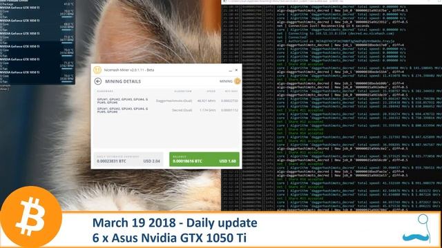 NiceHash payout Update March 19, 2018, Asus Nvidia 1050 Ti смотреть онлайн