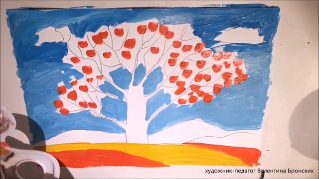 Как просто рисовать гуашью | Осенний пейзаж | Рисование для детей 8+ #гуашь #пейзаж #осень