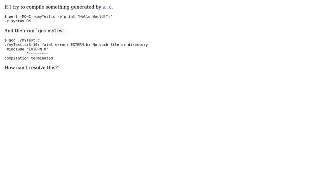 Compiling the output from the Perl Compiler (B::C), I get "EXTERN.h: No such file or directory" смотреть онлайн