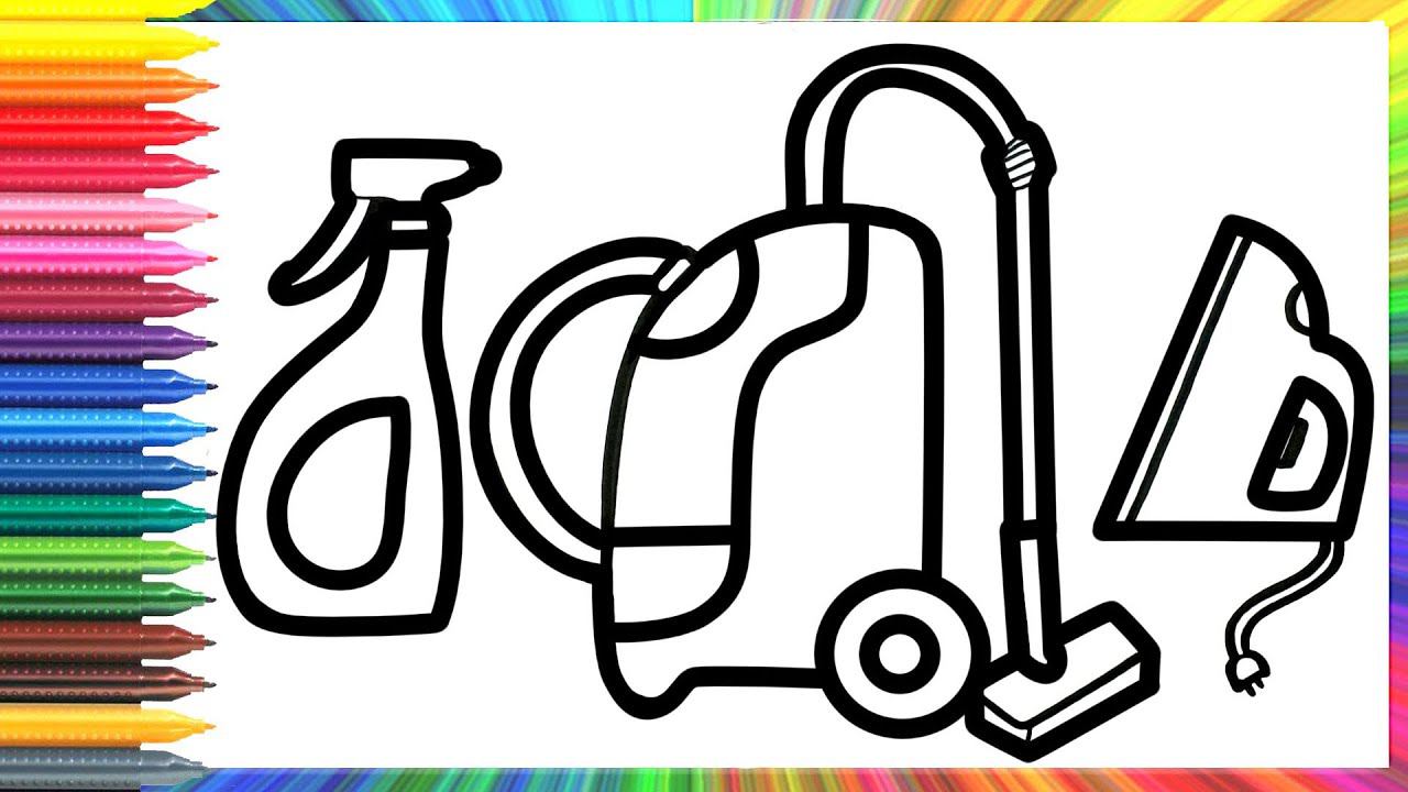 How to draw a vacuum cleaner and an iron for children/Cómo dibujar una aspiradora para niños смотреть онлайн