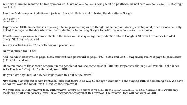 Webmasters: Pantheon Dev Site Trapped in Google Index (with injected robots.txt) смотреть онлайн