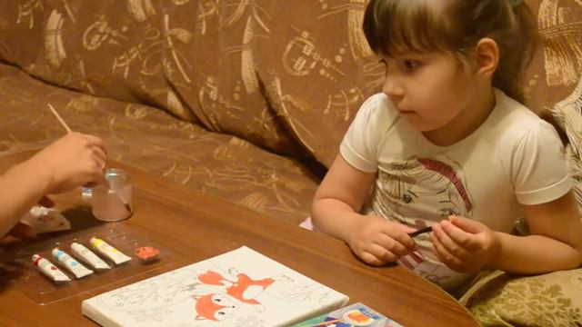 Встречаем первый день зимы) Детский рисунок на холсте "Лисичка на коньках". смотреть онлайн