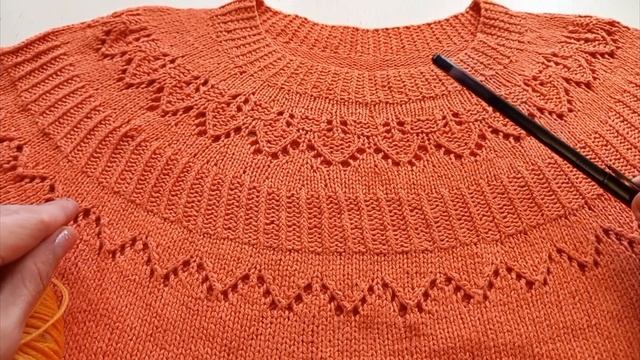 МК. Стильная летняя кофточка на круглой кокетке. Модель Дропс. Stylish summer top with a round yoke смотреть онлайн