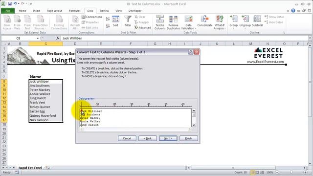 Rapid Fire Excel Training - Using Fixed Width Text to Columns смотреть онлайн