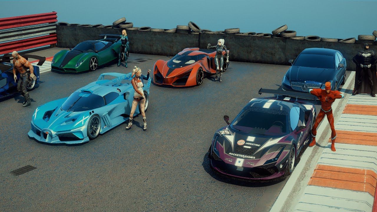 GTA 5 - Marvel Ski Jump Heroes: Harley Quinn, Captain Marvel, Black Cat, Kid Flash, Batman, Drax