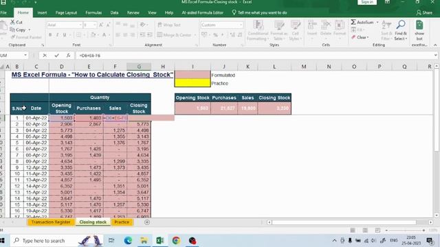 MS Excel Formula|| Closing stock || How to Calculate Closing stock II смотреть онлайн
