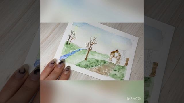 Летний пейзаж. Акварель #aquarelle#landscape#drawing#art#акварель#пейзаж#рисование#живопись#природа смотреть онлайн