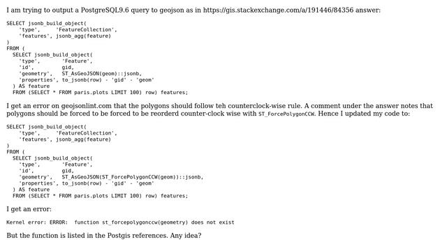 GIS: ST_ForcePolygonCCW does not exist смотреть онлайн