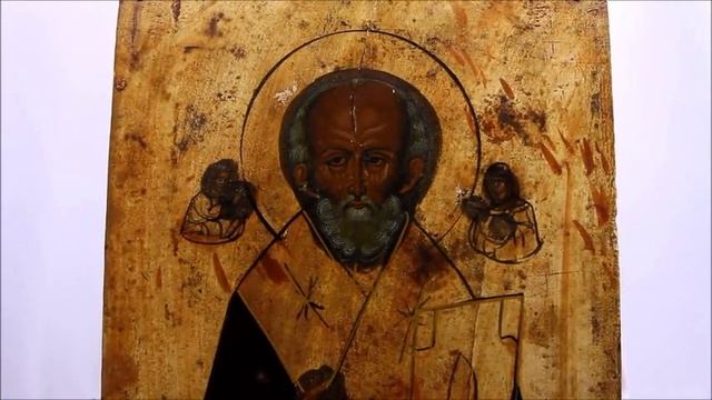 Купить икону Николая Чудотворца: икона старинная Николай Чудотворец. DR0341 смотреть онлайн