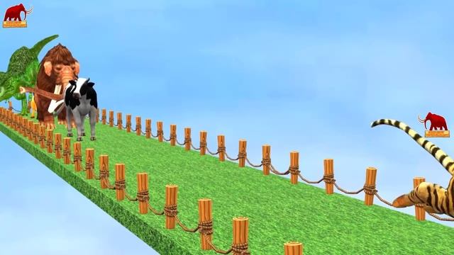 Wild Animals Long Jump Game With Woolly Mammoth, T-Rex, Gorilla Lion Tiger Cow With Squid Game Doll смотреть онлайн