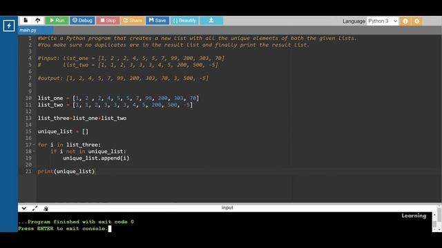 Print a unique list from two List | Duplicates removed | Python | English | Tutorial | 2021 смотреть онлайн