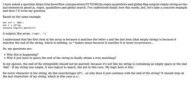 Why regex, when using global search and {0,} quantifier, match the end of the string? смотреть онлайн
