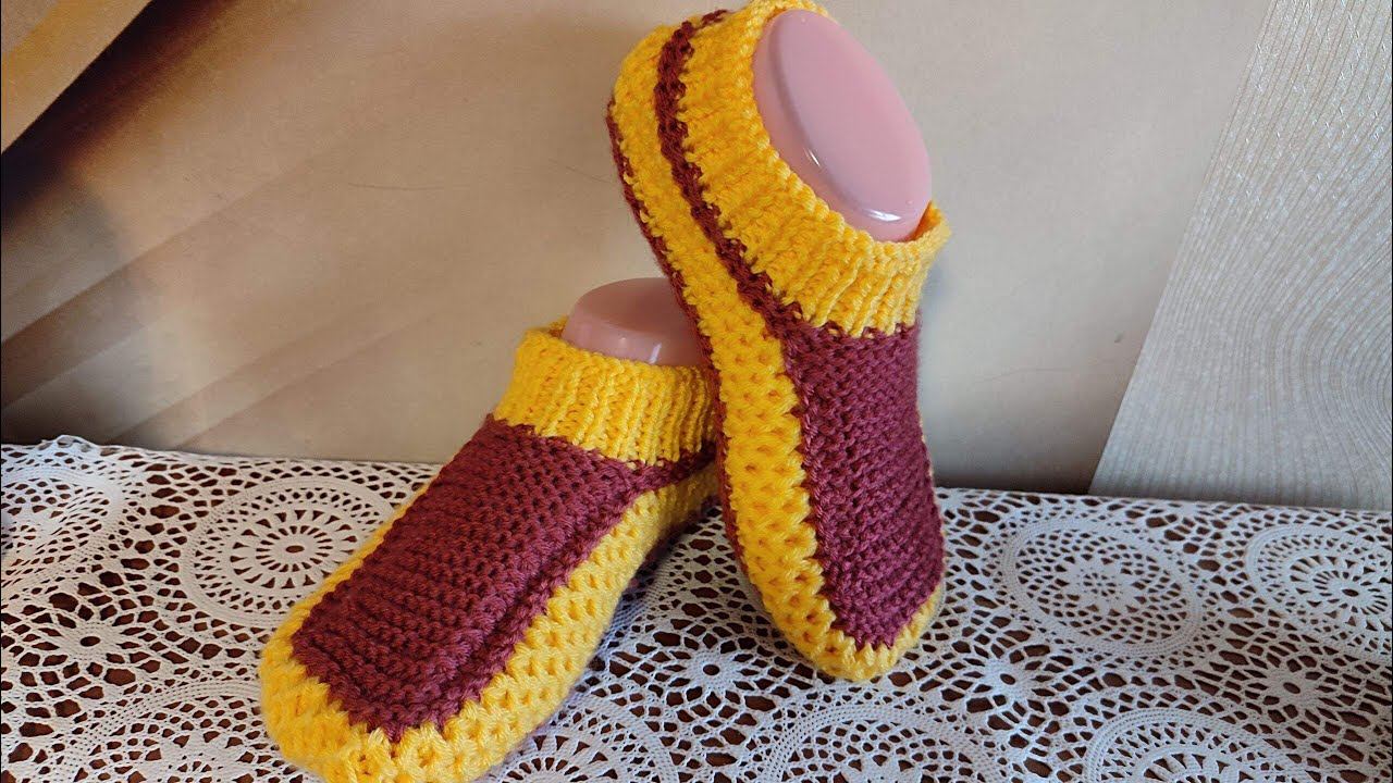 Тапочки , связаные узором "Пчелиные соты" смотреть онлайн