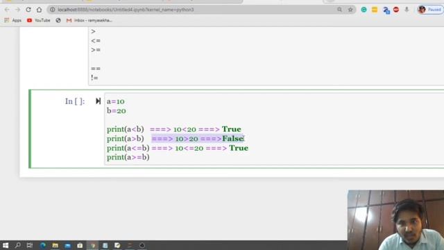 Relational operators in python | Relational operators on Int and Bool data | python programing смотреть онлайн