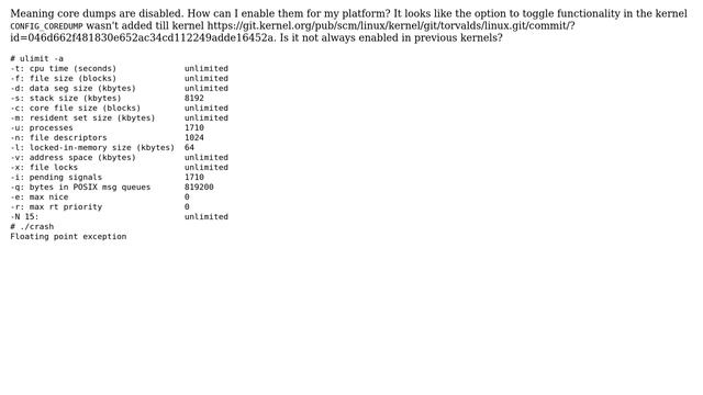 Enable core dump on Linux 2.6.35 смотреть онлайн